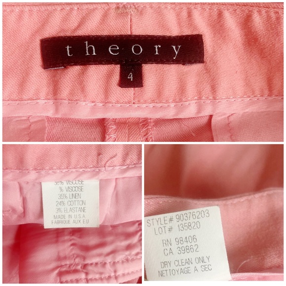 Theory Lynie Linen Cotton Salmon Pink Slim Fit Shorts - Picture 3 of 8